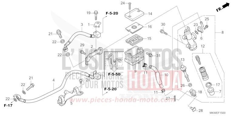 REAR BRAKE MASTER CYLINDER de NC750X "Méca" MAT PEARL GLARE WHITE (NHB54) 2025
